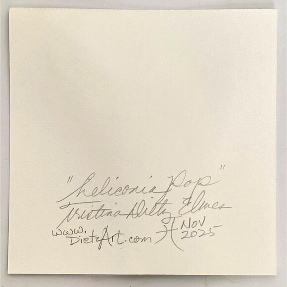 Heliconia Pop Original Watercolor Painting 8x8in White Mat Frame Ready - Picture 6 of 6